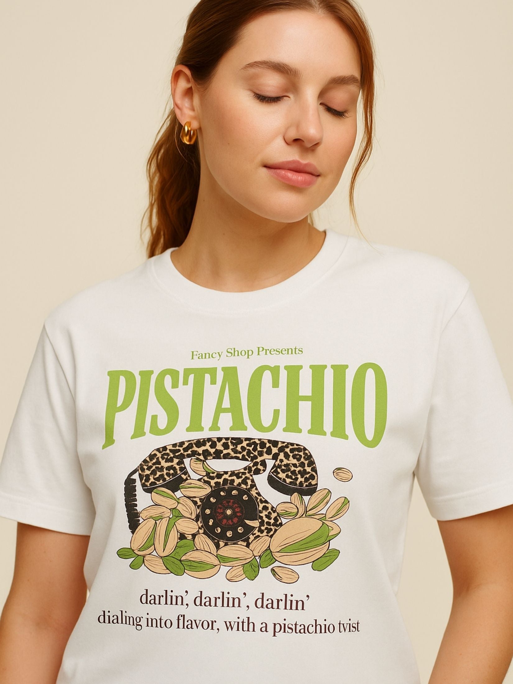 Camiseta Estampada Feminina Pistachio Branca