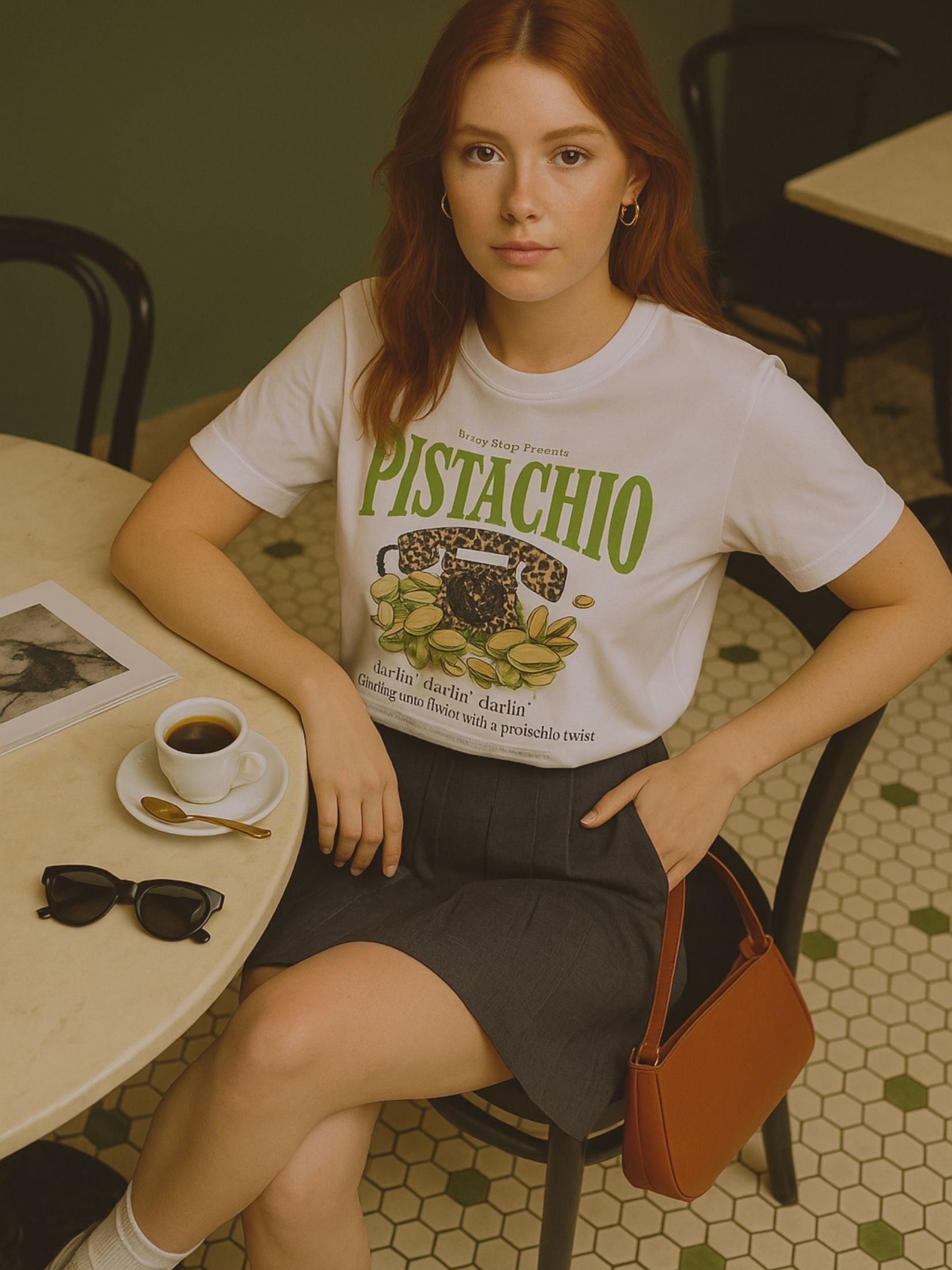 Camiseta Estampada Feminina Pistachio Branca