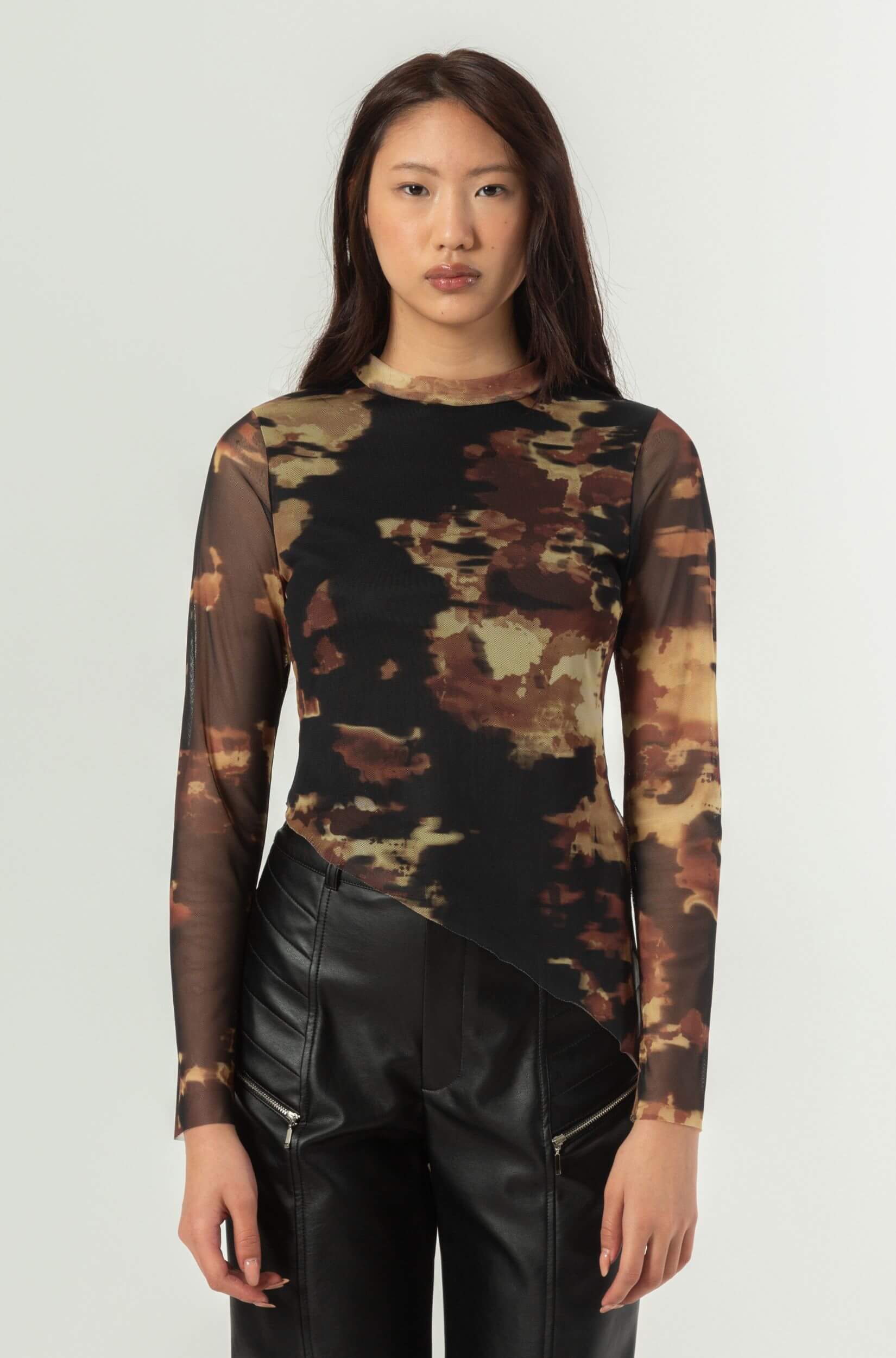 Blusa Tule Manga Longa Feminina Blurred