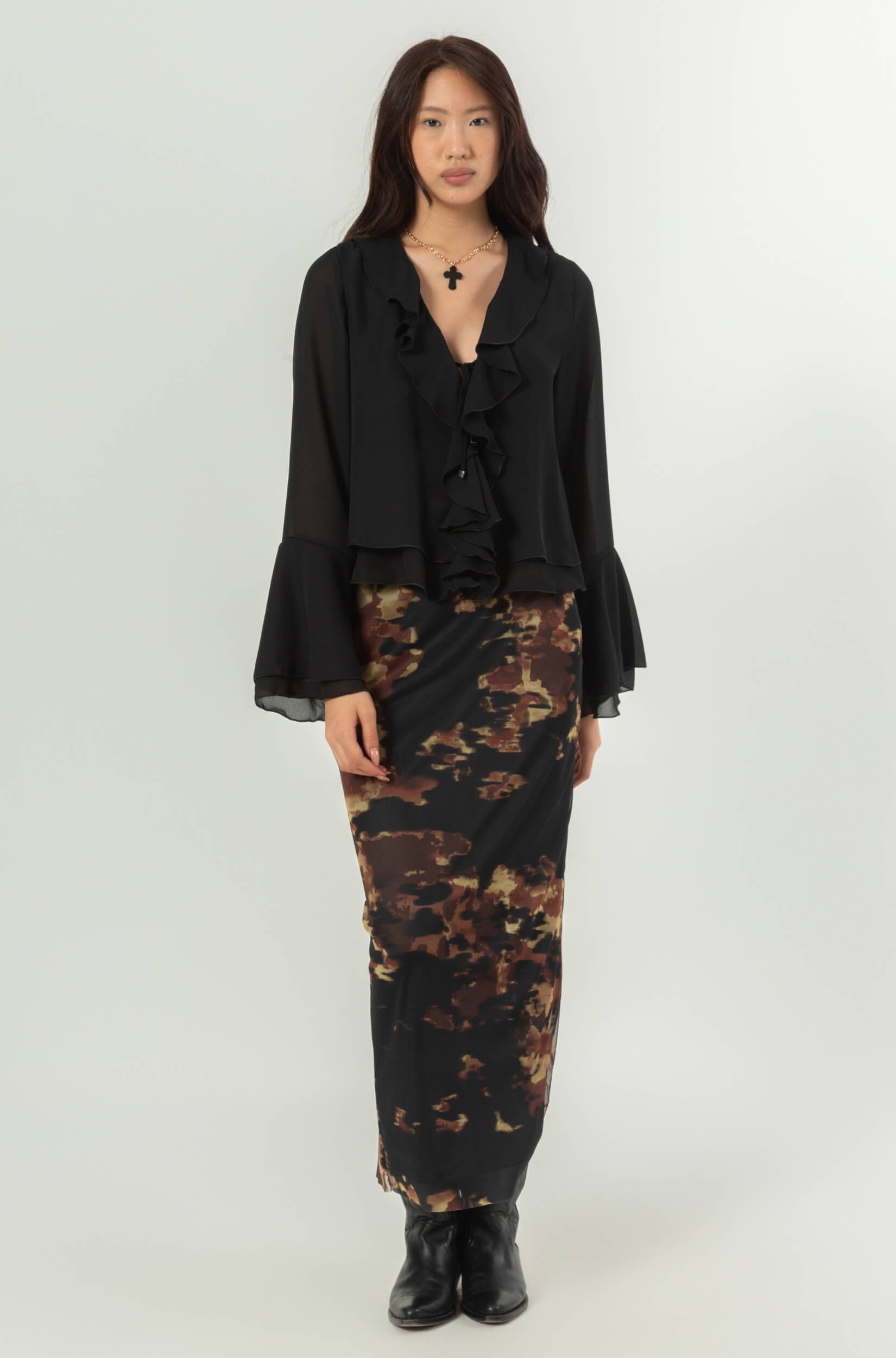 Saia Tule Longa Feminina Estampada Blurred