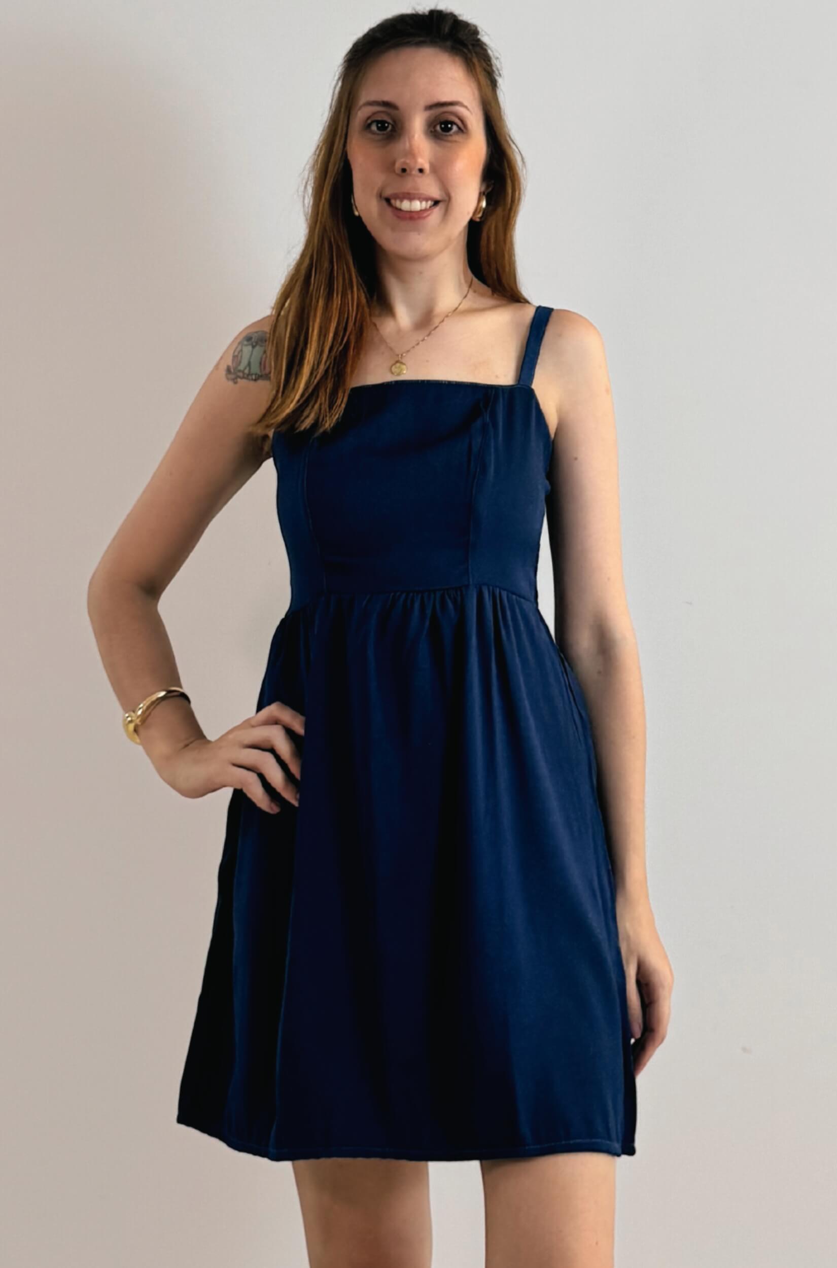 Vestido Curto Com Alças Finas Feminino Azul