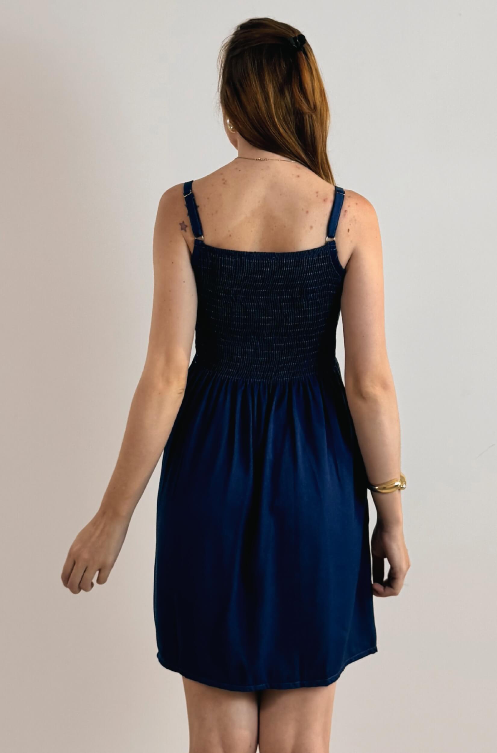 Vestido Curto Com Alças Finas Feminino Azul