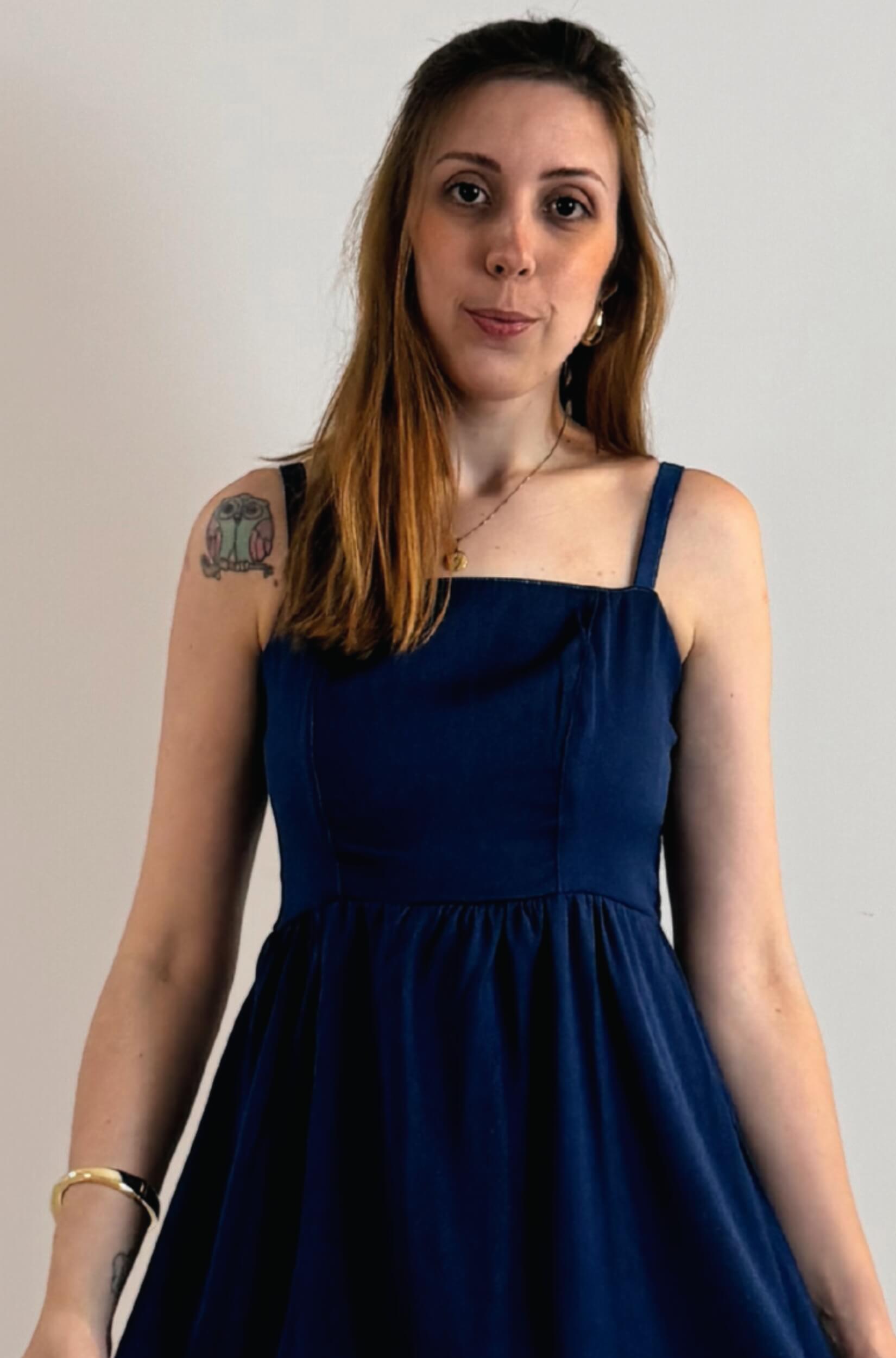 Vestido Curto Com Alças Finas Feminino Azul