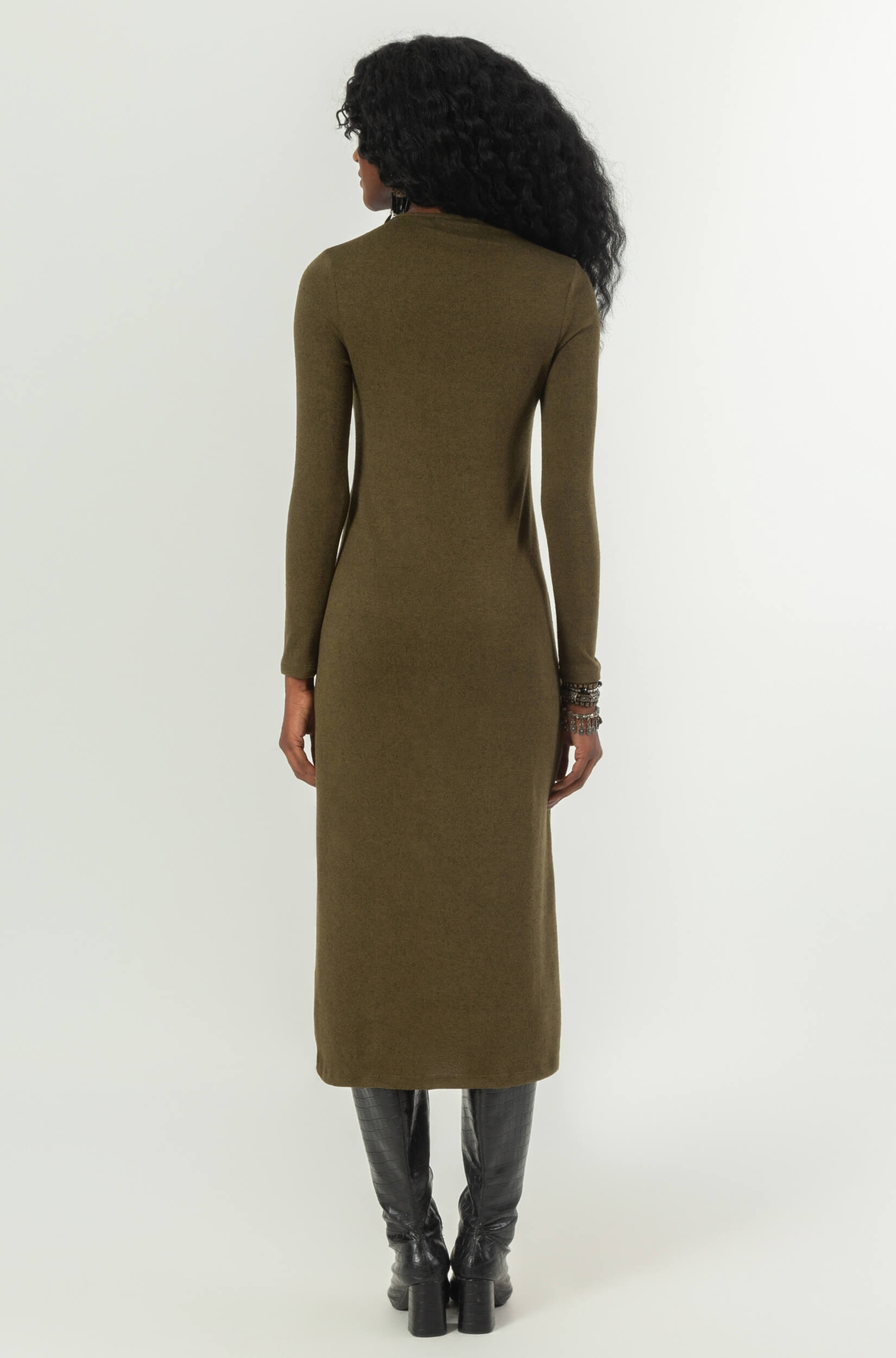 Vestido Midi Feminino Verde Musgo Cut Out