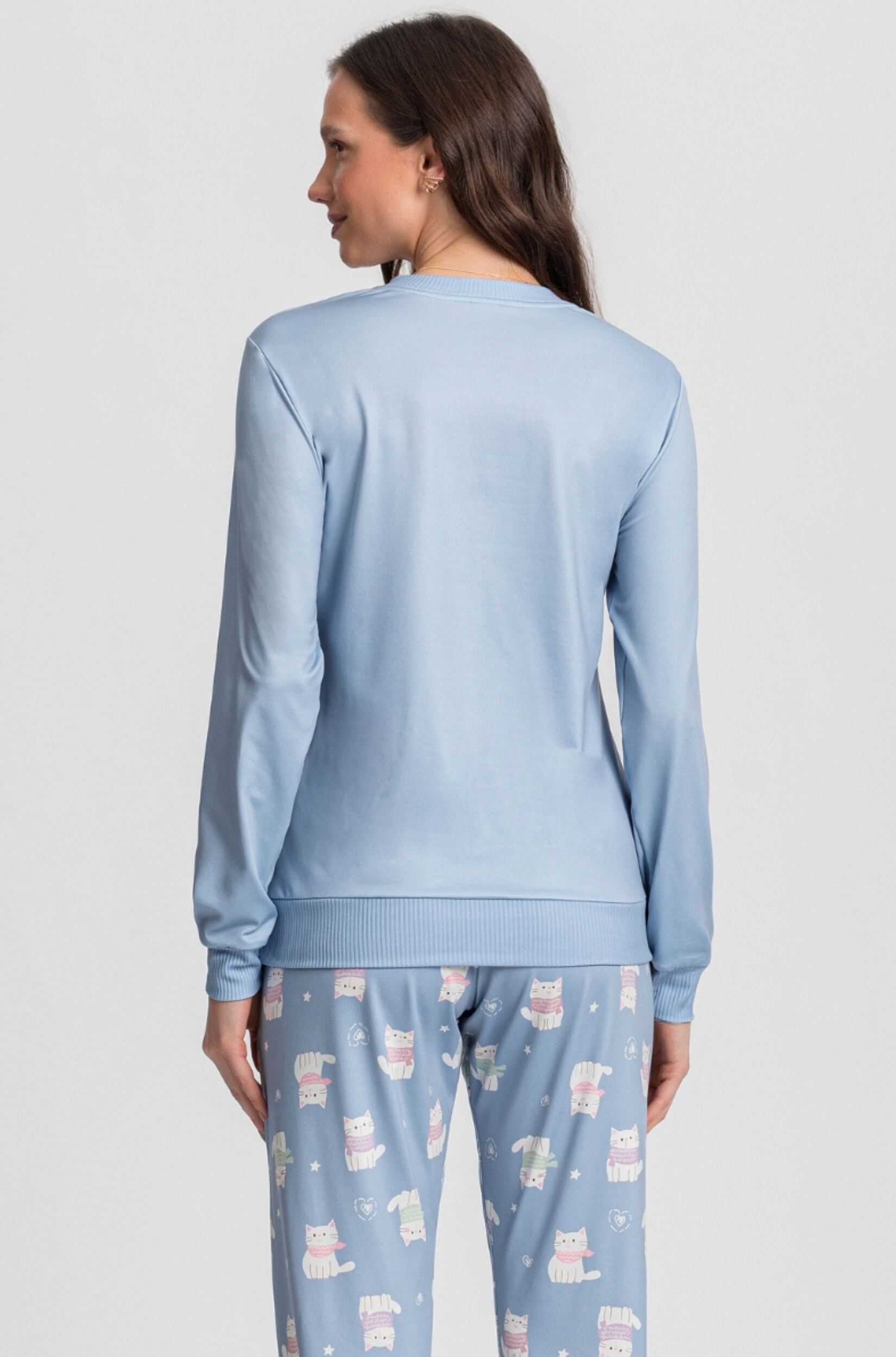 Pijama Manga Longa Feminino Azul MyCats