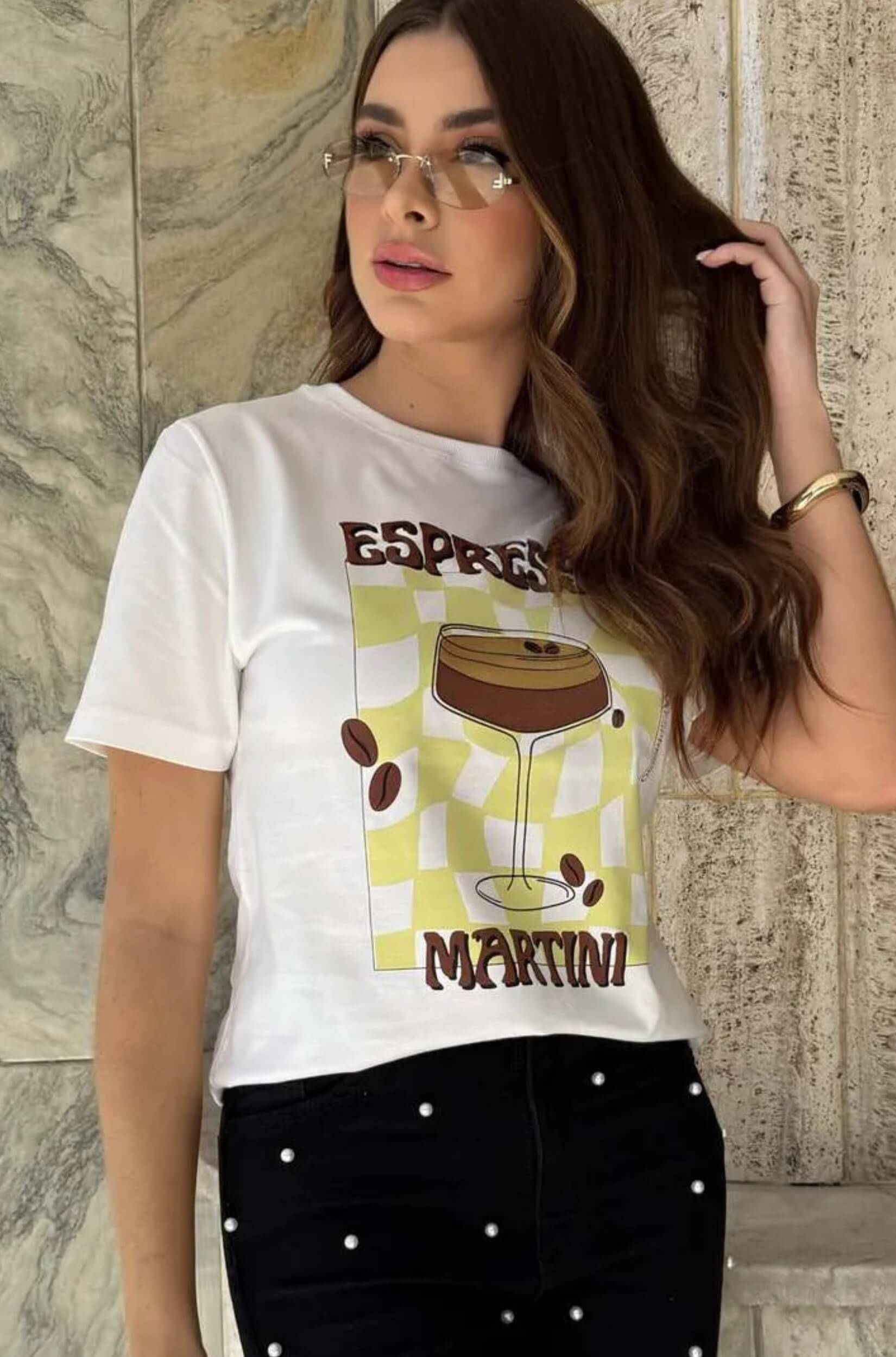 Camiseta Estampada Feminina Espresso Martini Branca
