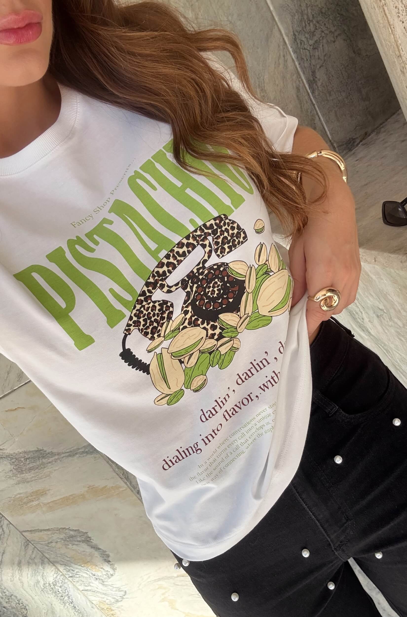 Camiseta Estampada Feminina Pistachio Branca