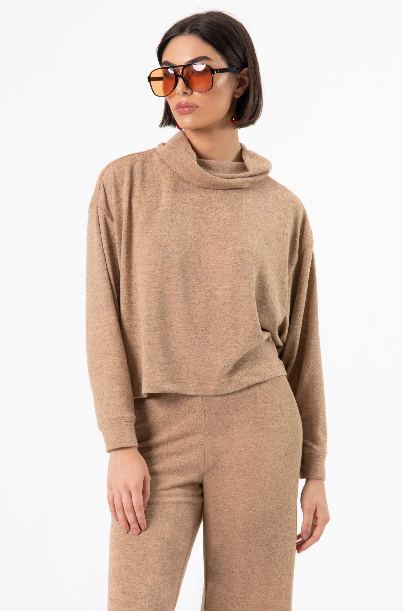 Blusão Feminino Gola Alta Malha Winter Bege