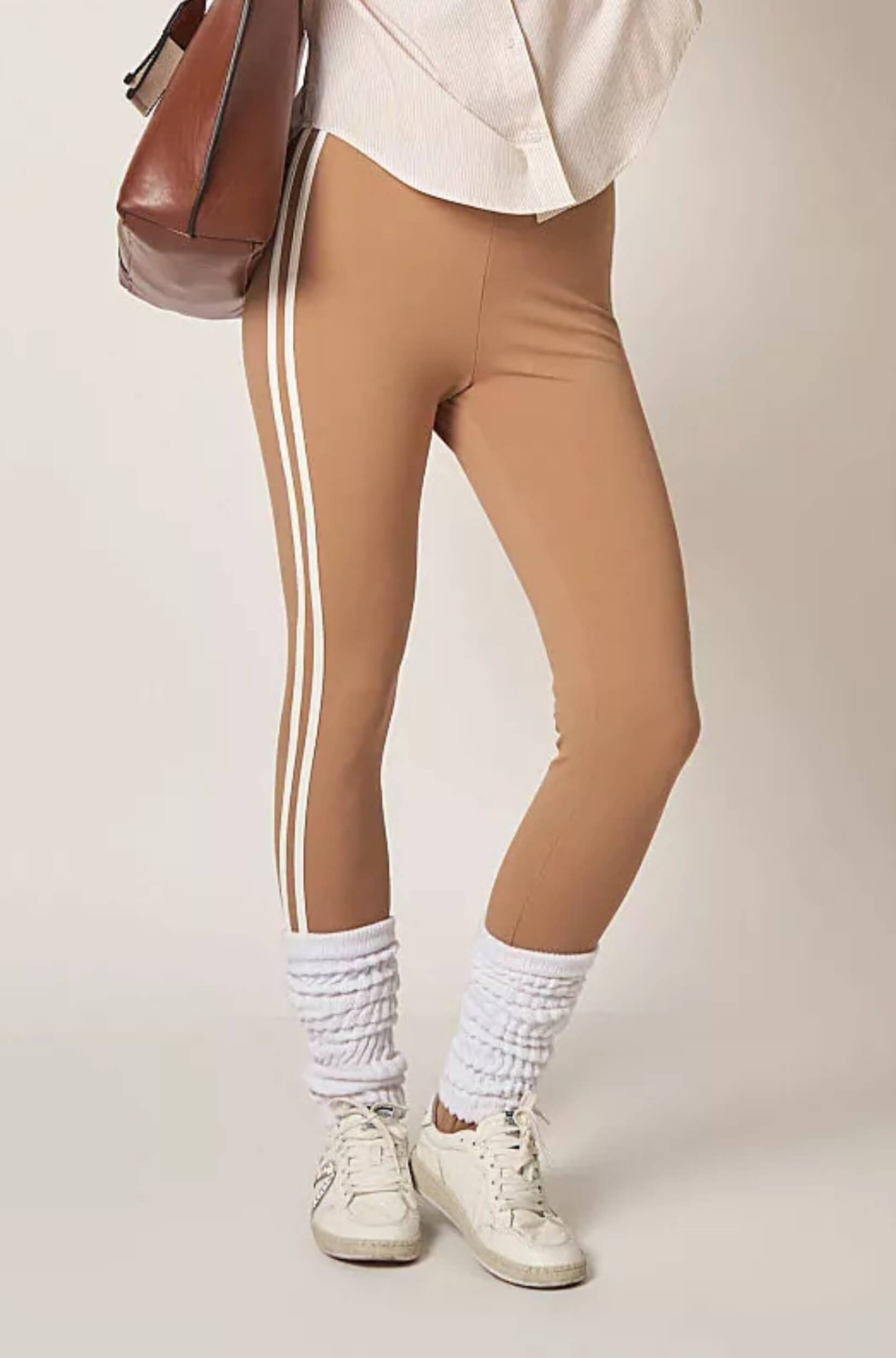 Calça Legging Feminina Listras e Pezinho Bege