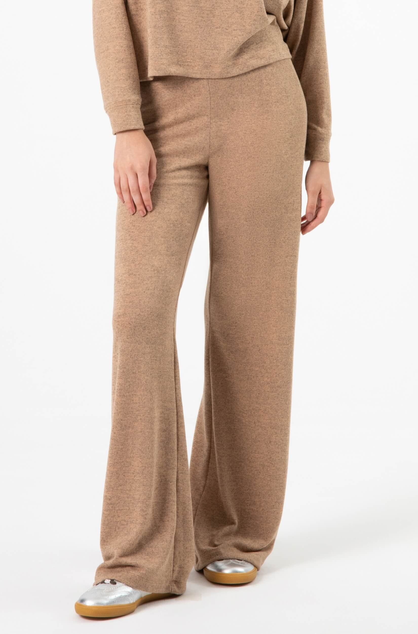 Calça Wide Leg Feminina Malha Winter Bege